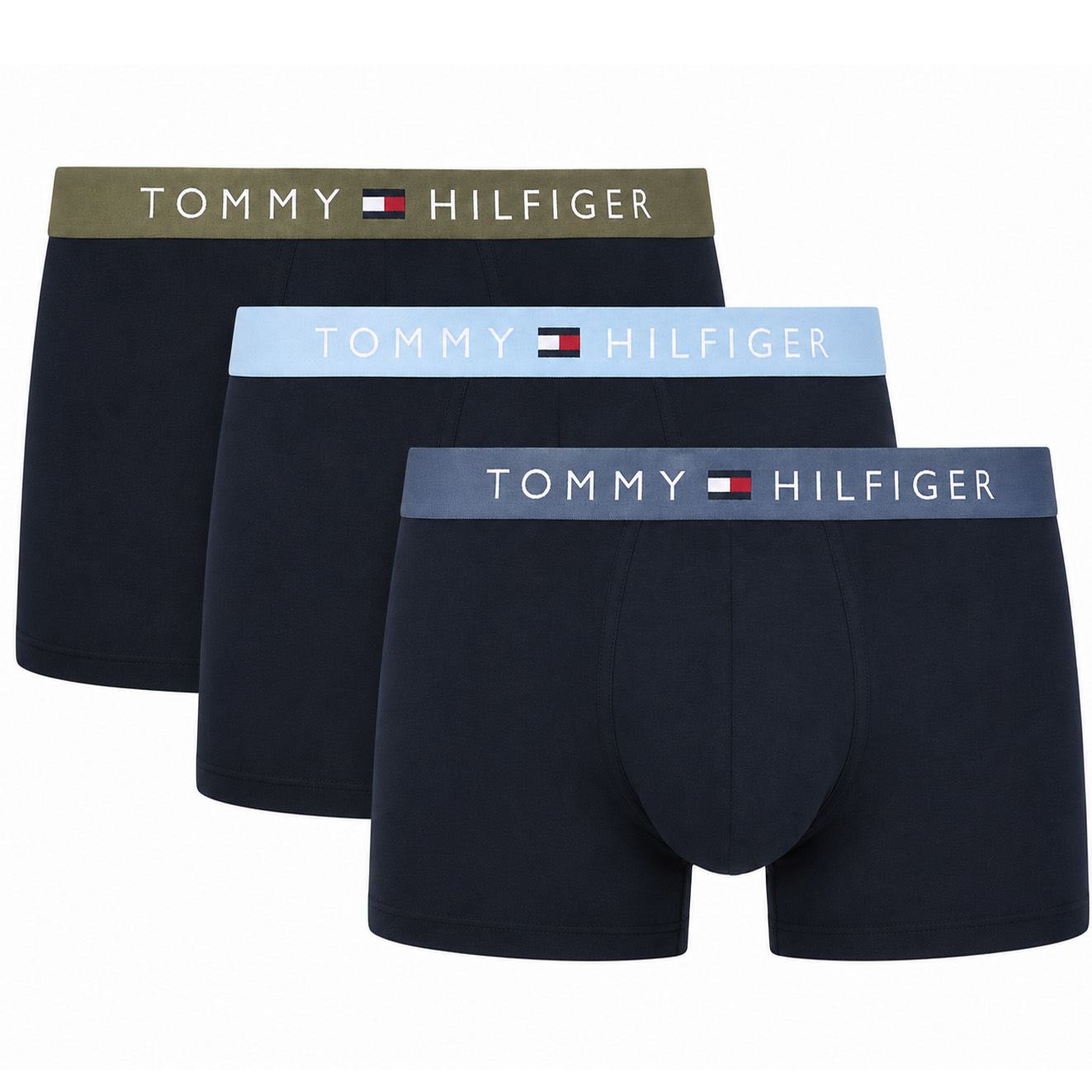 Tommy Hilfiger boxers-trunk stretch cotton 3-pack blauw met gekleurde band